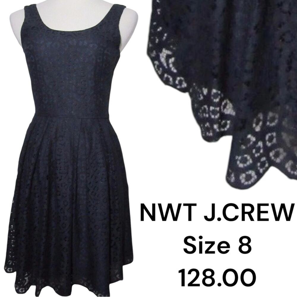 J. Crew NWT Swirling Lace Dress Navy Blue Sleeveless Timeless Fit Flare Size 8